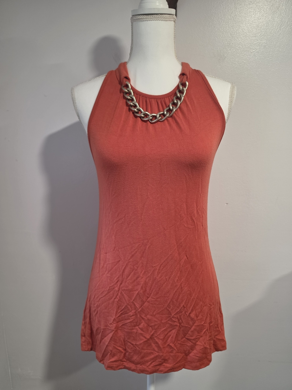 Rachel Pally Sleeveless Burnt Orange Chain-Neck Silk Blend Tank Top Size Small